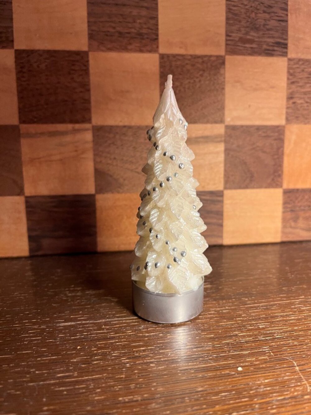 White Glitter Tree Shaped Wax Candle A1274